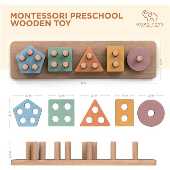 Montessori Toys for 18+ Months Old - Toddlers Wooden Sorting and Stacking Toys - Picture 6 of 6